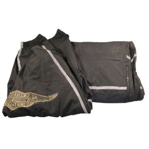 Harley Davidson Mens Rain Suit Jacket Bib Overall Black Reflective Large CA03402